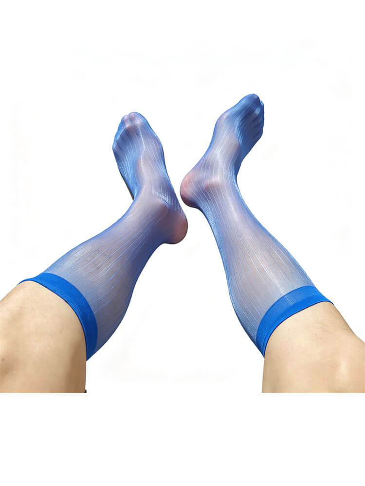 Reflective Ultra-Thin Striped Mid-Calf Stocking