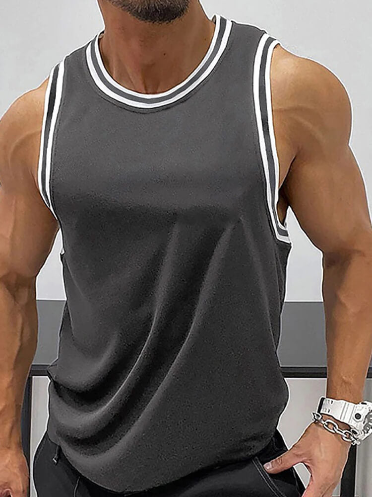 Men's Solid Color Crew Neck Sports Fitness Vest