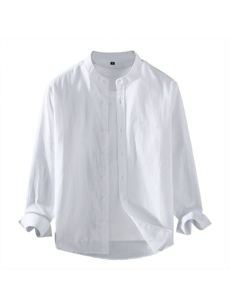 Men's Solid Long Sleeve Henley Collar Linen Shirt