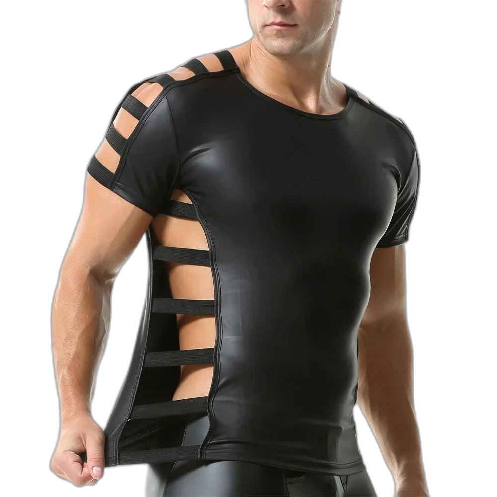 Side Strap Open Leather Tee