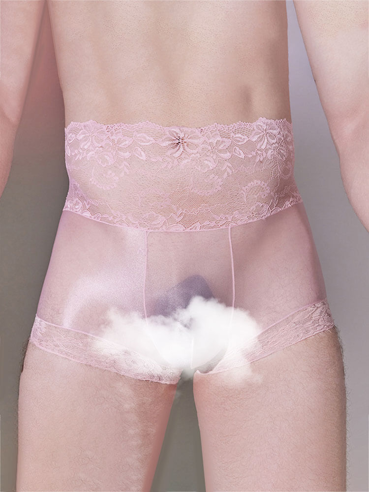 Men's Sexy See-Through Lace High-Waisted Boxer Briefs