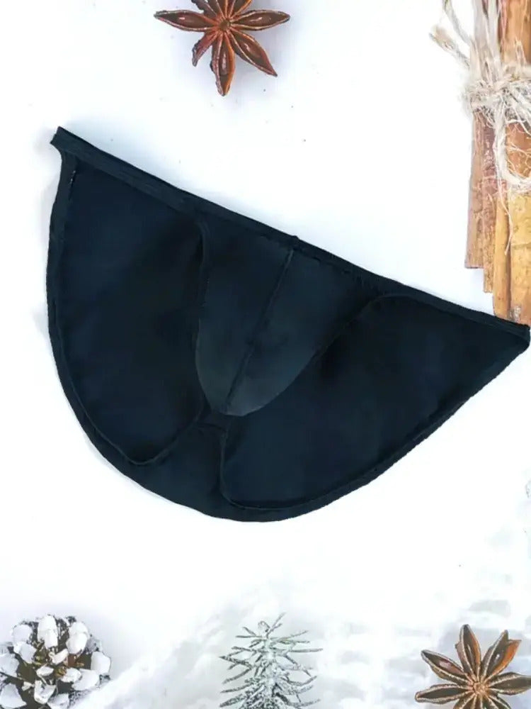 Men's Sexy Black Low-Rise Thin-Strap Ice Silk Thong
