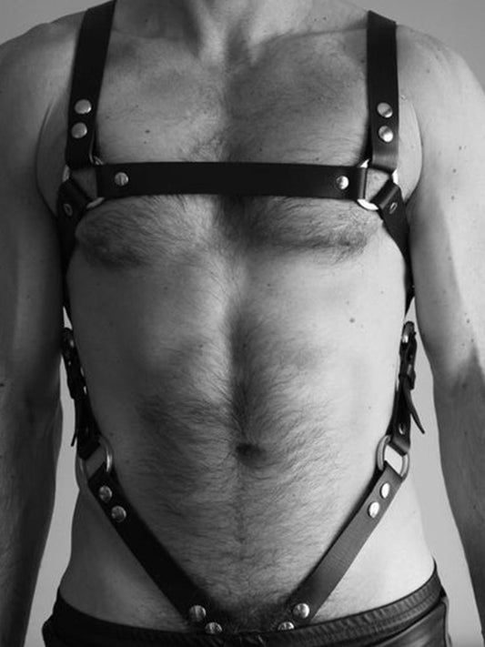 Men's Leather Suspenders - Black
