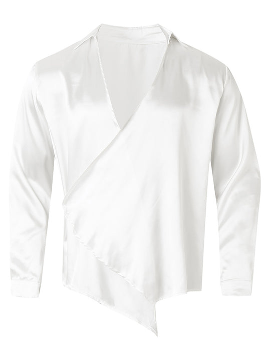 Men's Loose Fit Long Sleeve Silk Shirt   