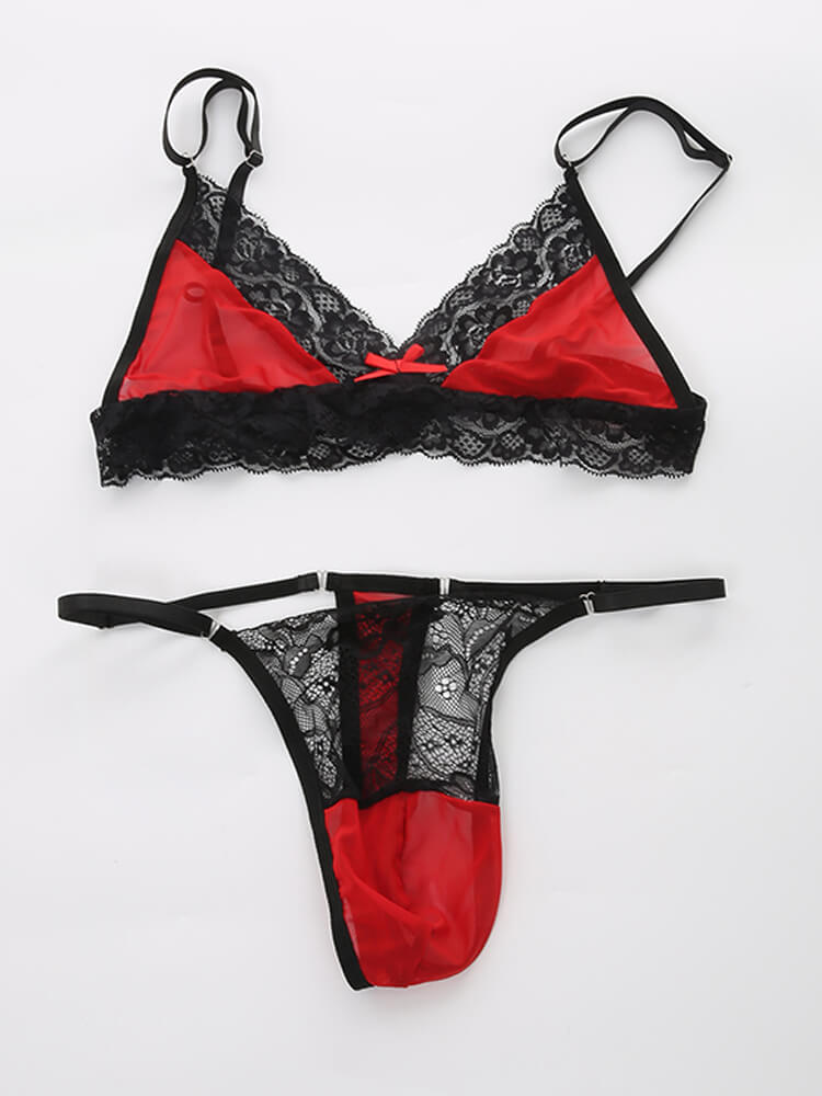 Men's Sexy Lace Bra Briefs Crossdressing Set