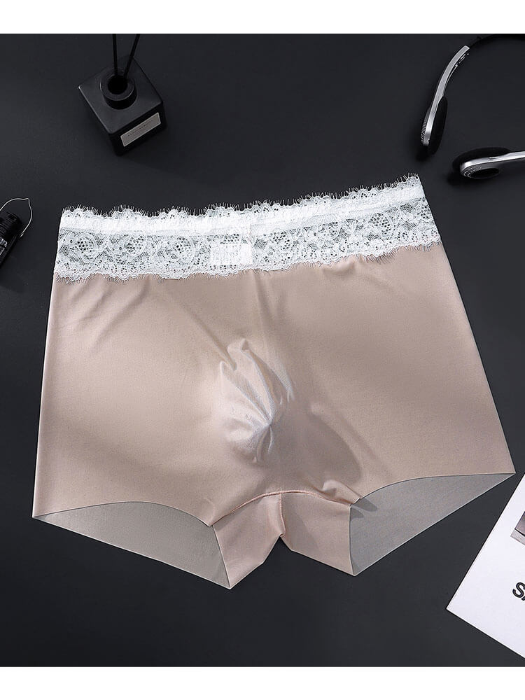 Men's Sexy Lace-Trim Seamless Boxer Briefs