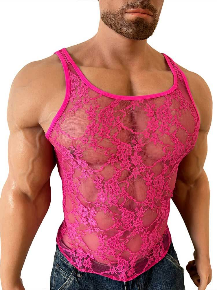 Men's Sexy See-Through Lace Sleeveless Vest