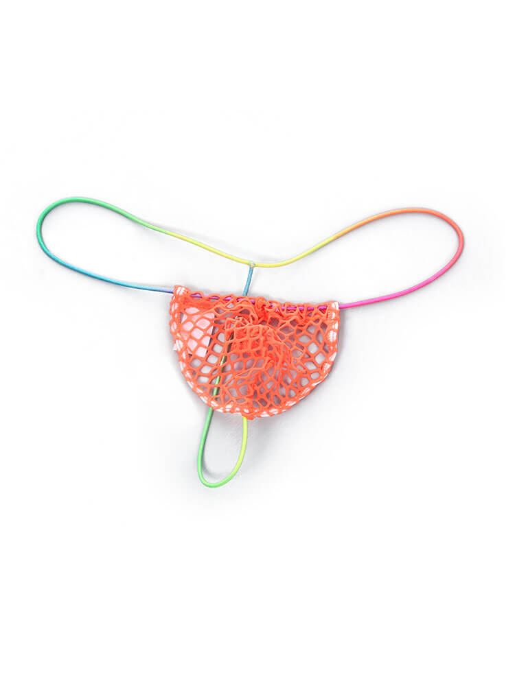 Men's Low Waist Sexy Rainbow String Fishnet Thong