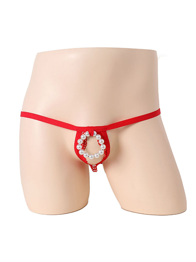 Men's Pearls Hollowed-out See-through Thong 