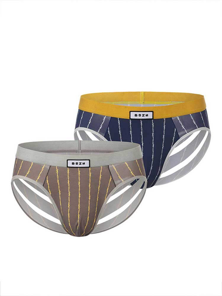 Men's Sexy Thorns Stripes Print Cutout Briefs