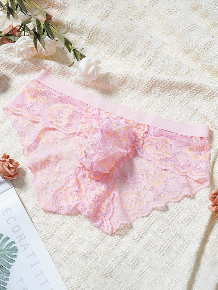 Men's Sexy Lace See-Through Low-Rise Briefs