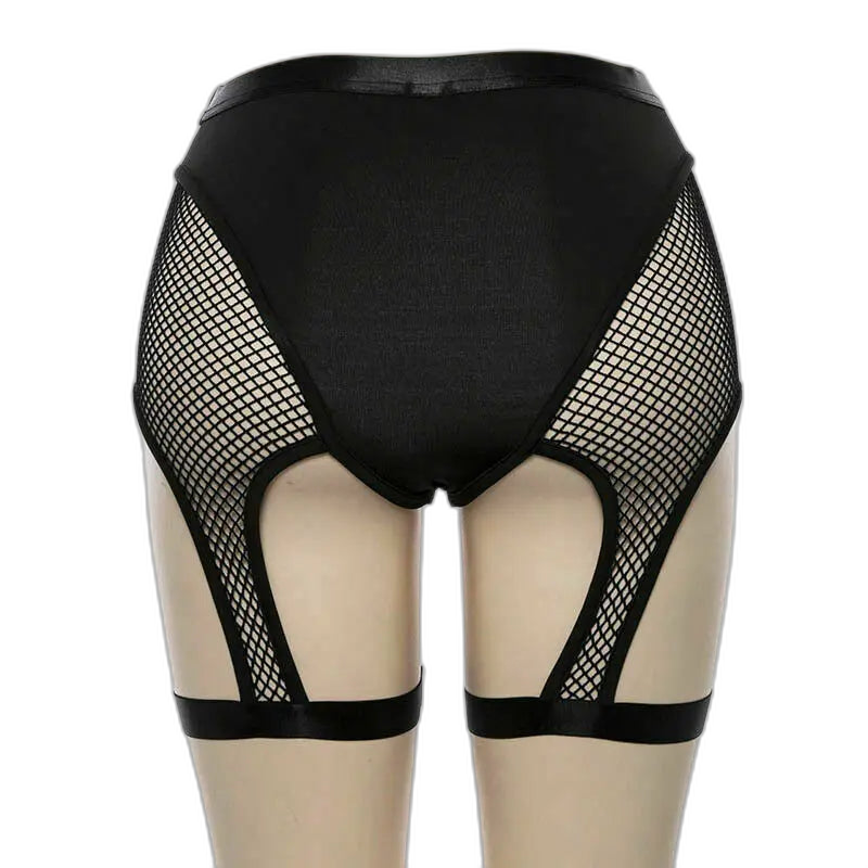 High-Waist Hallow Mesh Garter Shorts