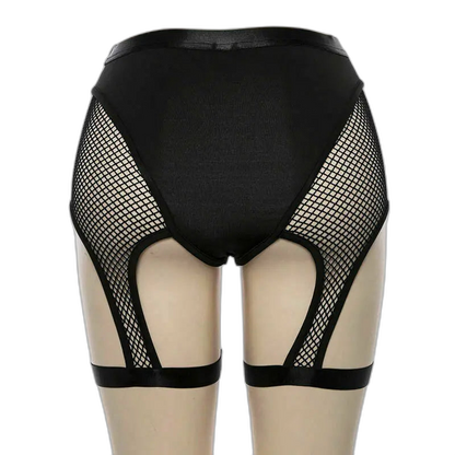 High-Waist Hallow Mesh Garter Shorts