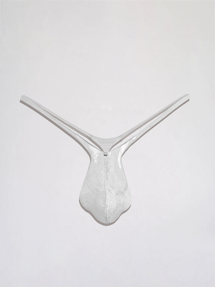 Men's See-Through Lace Deep V Low-Rise Thong