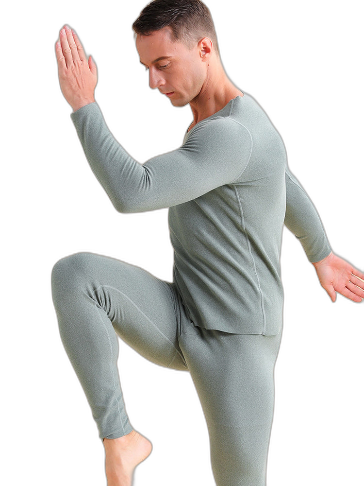 Men's V-neck Fleece Thermal Underwear Set