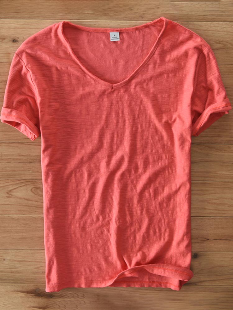 Men's Cotton Short Sleeve V-neck T-shirt