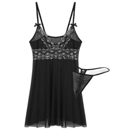 Mesh Floral Lace Sissy Mini Nightgown Set