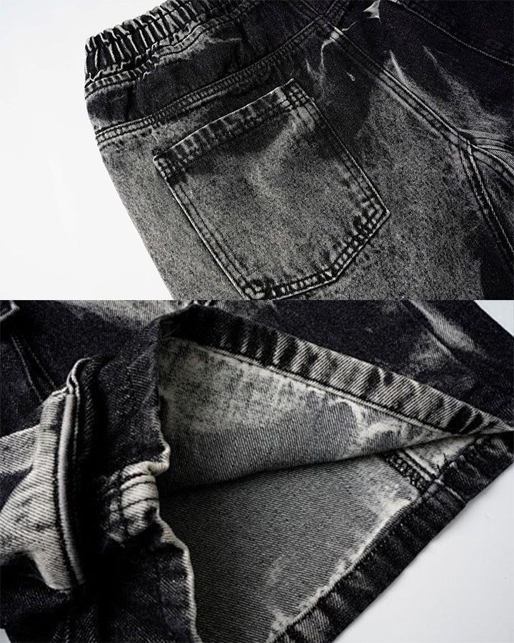 KIIKIO Utility Dark-Wash Drawstring Cargo Wide Denim Shorts