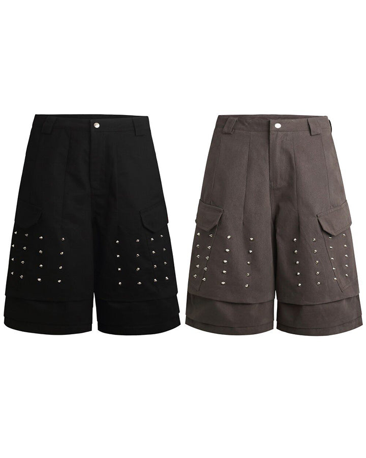 New Gothic Rivet Utility Layered Wide Shorts