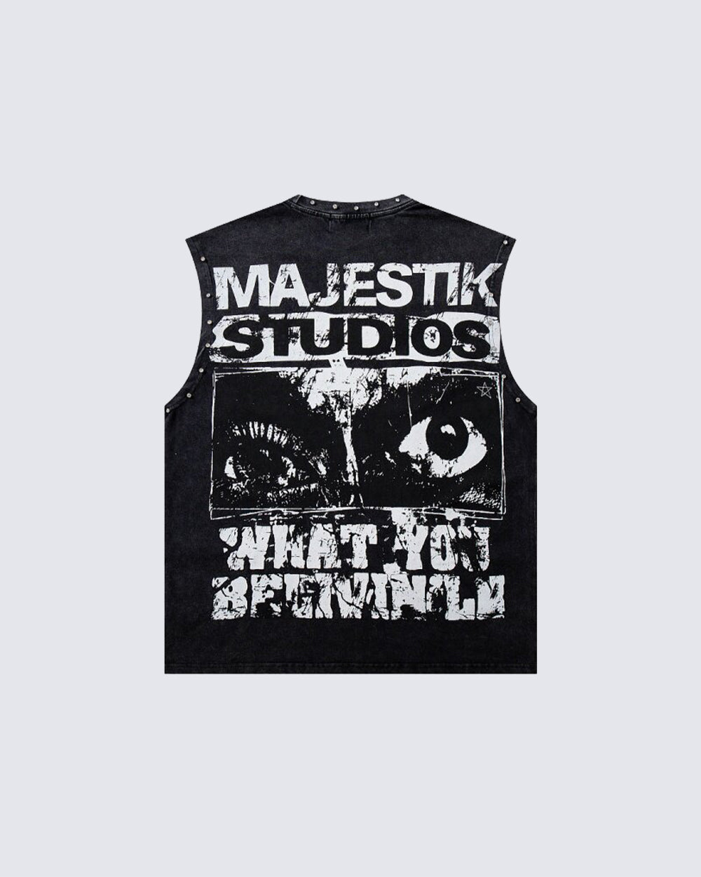 Grunge Studded Washed New Graphic Sleeveless Tank Top