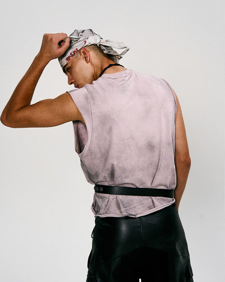 Printed Distressed Washed Loose Cropped NewTank Top