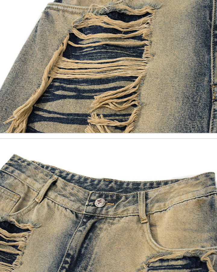 KIIKIO Vintage Layered Distressed Denim Shorts