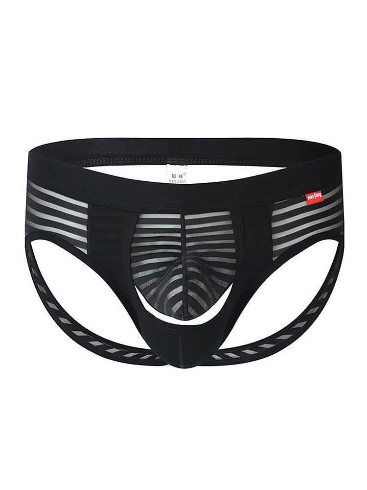 Men’s Sexy Striped Hollow Jockstrap With Separate Pouch