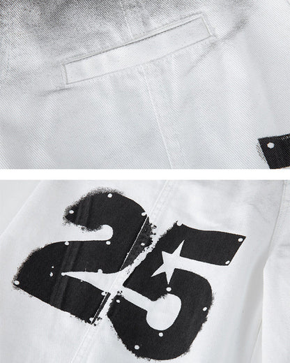 Gradient Number Graphic Wide Leg Denim Pants