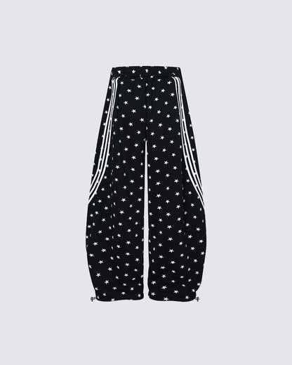 Star Print Embroidered Wide Leg Sweatpants