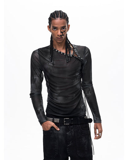 Subculture Gothic Lace-Up Sheer Mesh Long Sleeve Top New