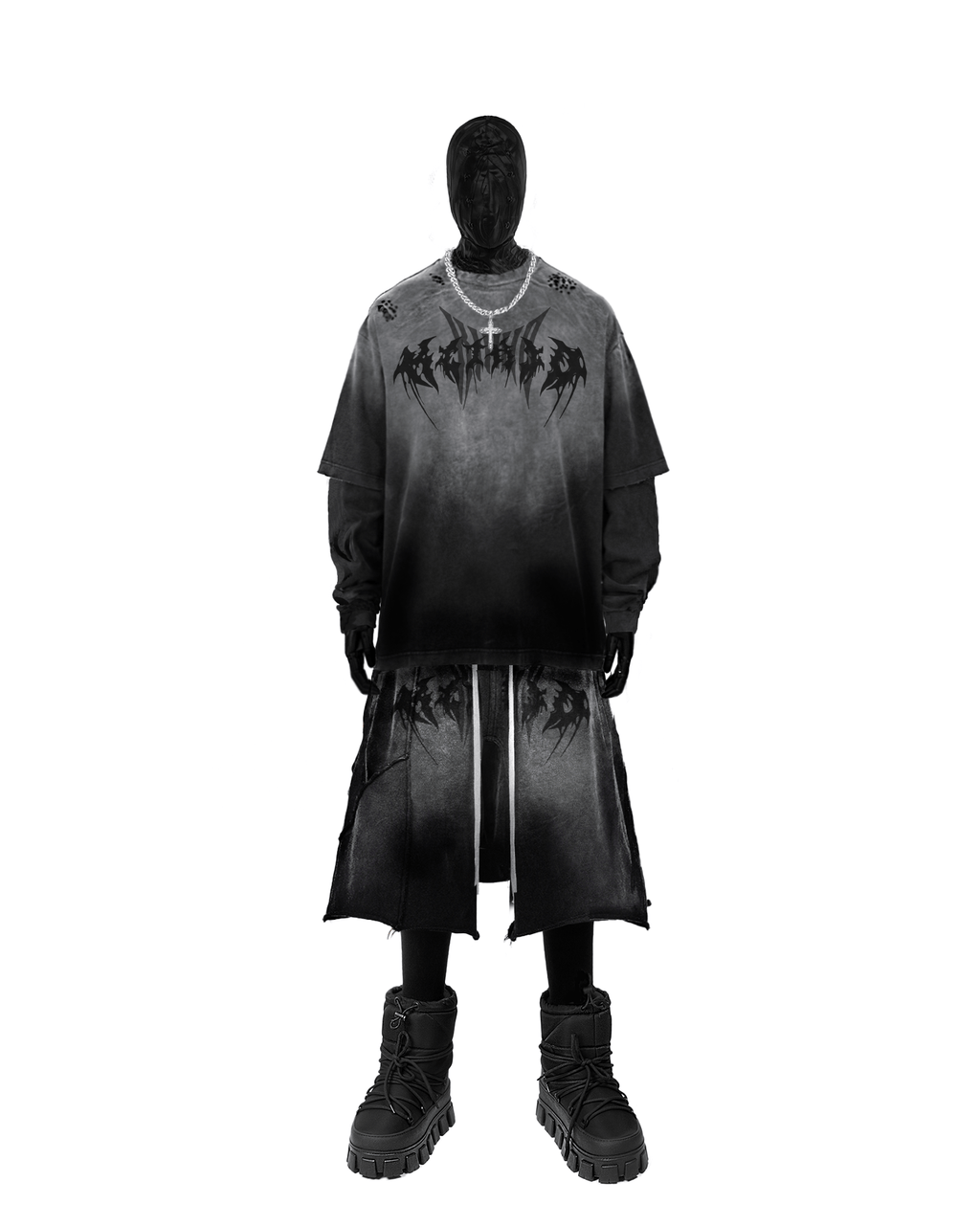 KIIKIO Gothic Logo Distressed Oversized T-Shirt