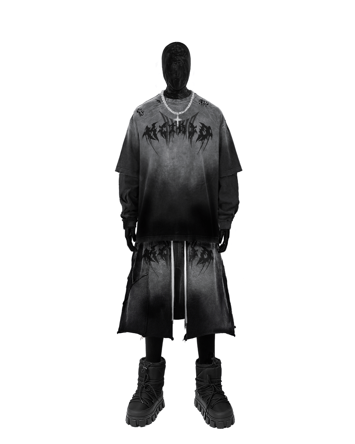 KIIKIO Gothic Logo Distressed Oversized T-Shirt