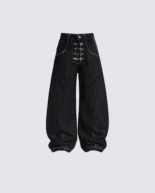Vintage Buckle Baggy Denim Pants