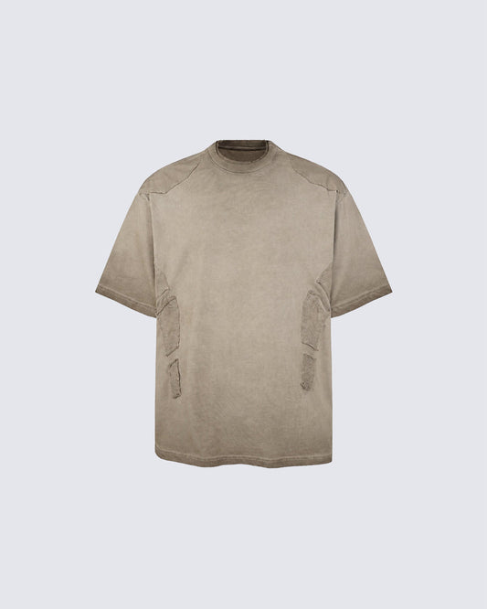 Grunge Washed Raw Edge Patchwork Boxy Tee New