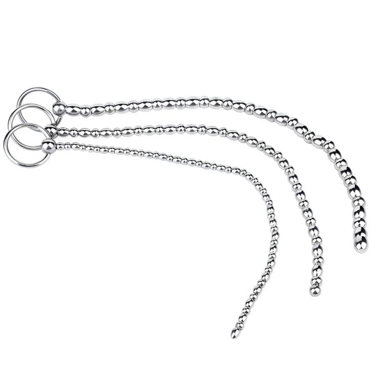 Metal Soft Urethral Sounds Penis Plug with Pull Ring