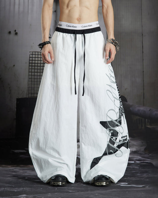 KIIKIO Sport Graphic Wide-Leg Track Pants