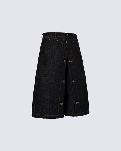American Deconstructed Wide Leg Denim Shorts