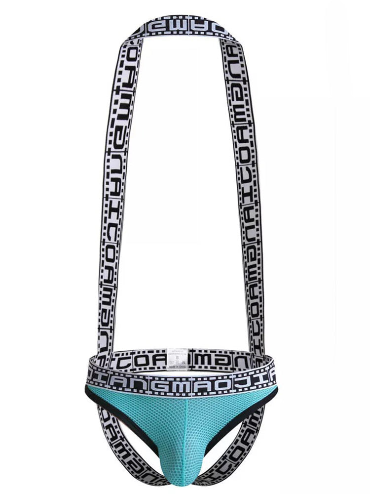 Men's Sexy Mesh U-convex Large Pouch Breathable Vest One-piece Suspender T-back