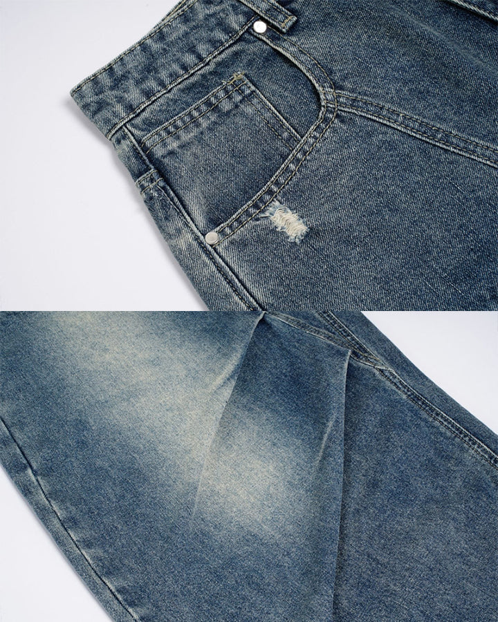 New Vintage Washed Panel Wide Denim Pants