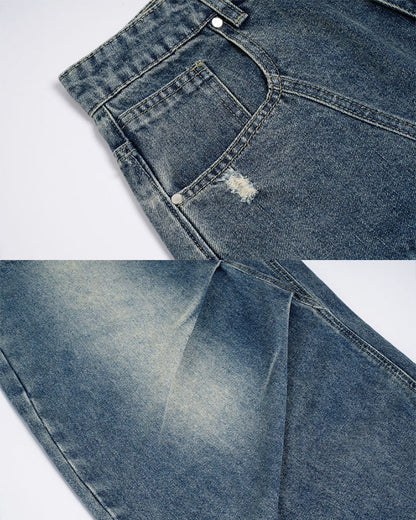 New Vintage Washed Panel Wide Denim Pants
