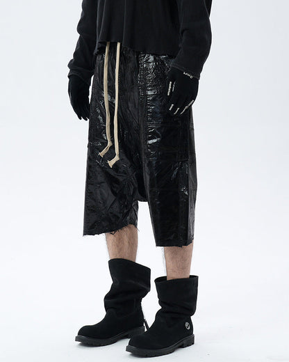 New Glossy Coated Gothic Cargo Denim Shorts