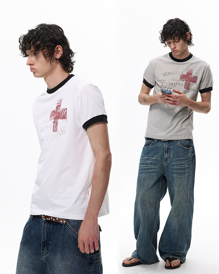 KIIKIO Vintage Contrast-Trim Graphic Tee