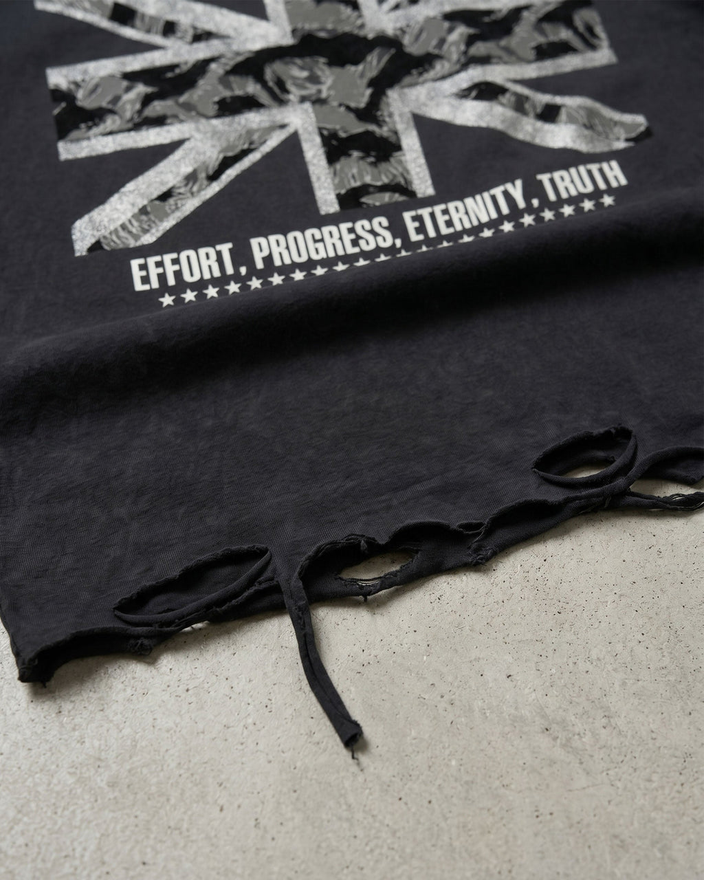 KIIKIO-New Y2K Distressed Union Graphic Washed Black T-Shirt