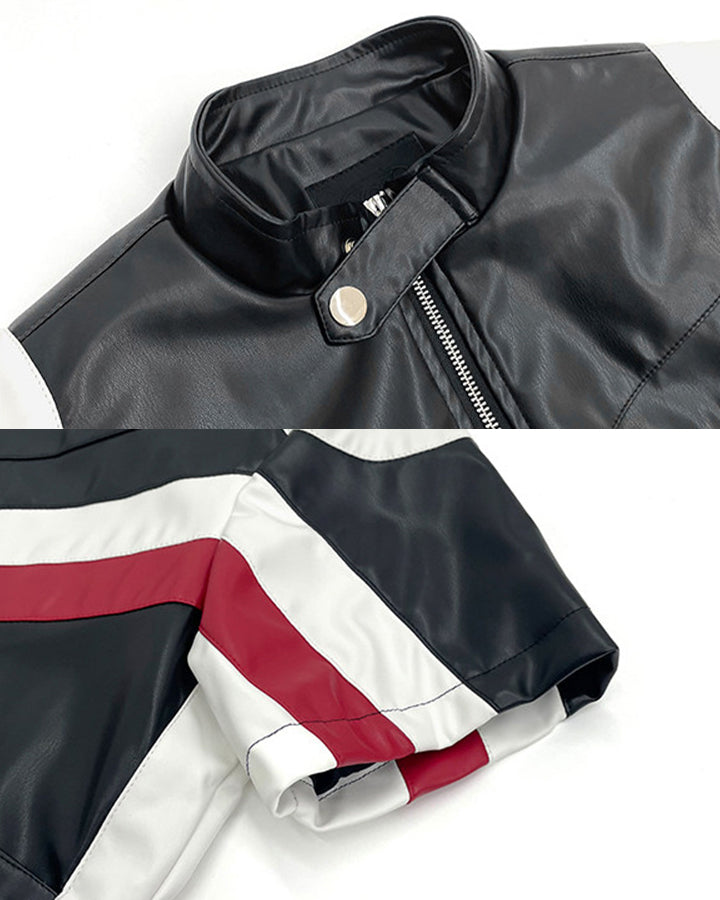 New Avant-Garde Racing Moto Contrast Panel PU Shirt