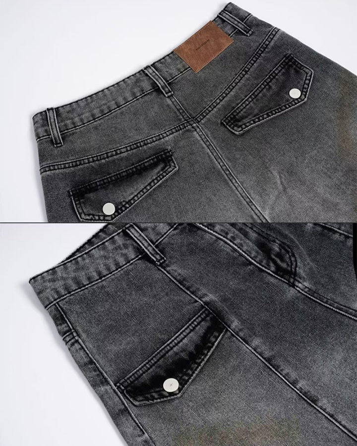 Grunge New Washed Distressed Wide Denim Pants