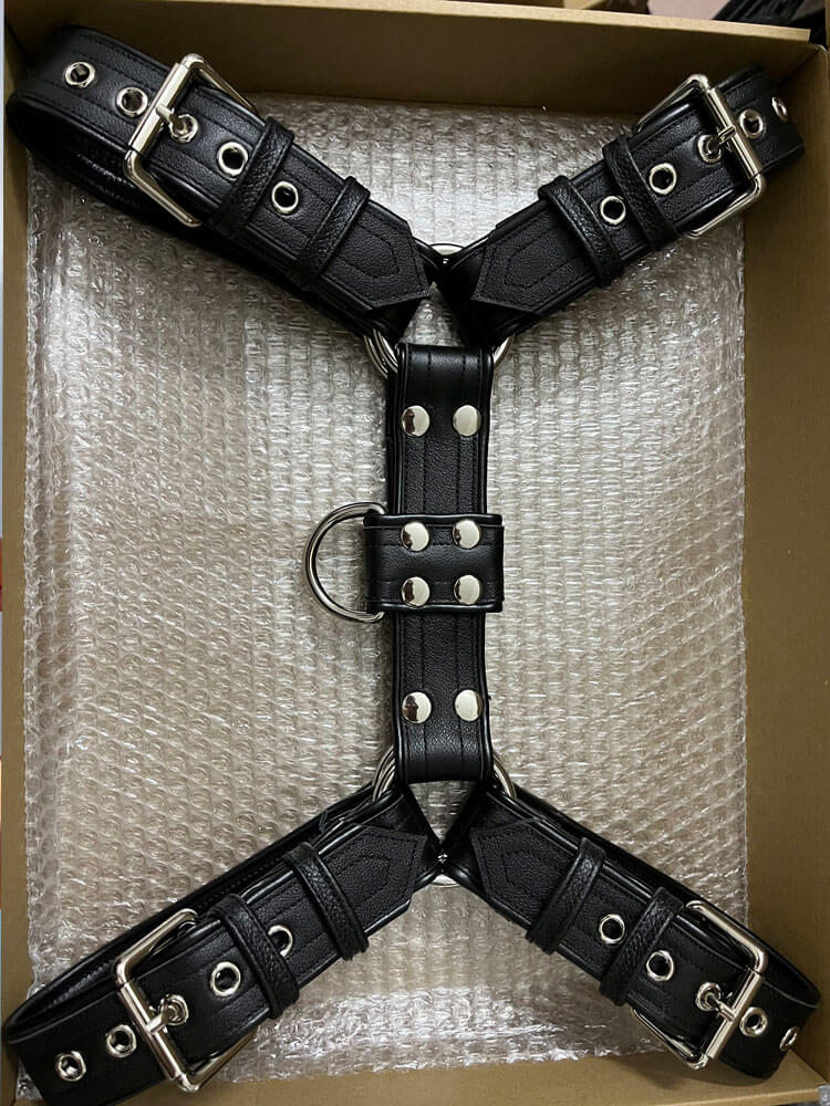 Men's Sexy Black Leather Heavy Duty Harness Set