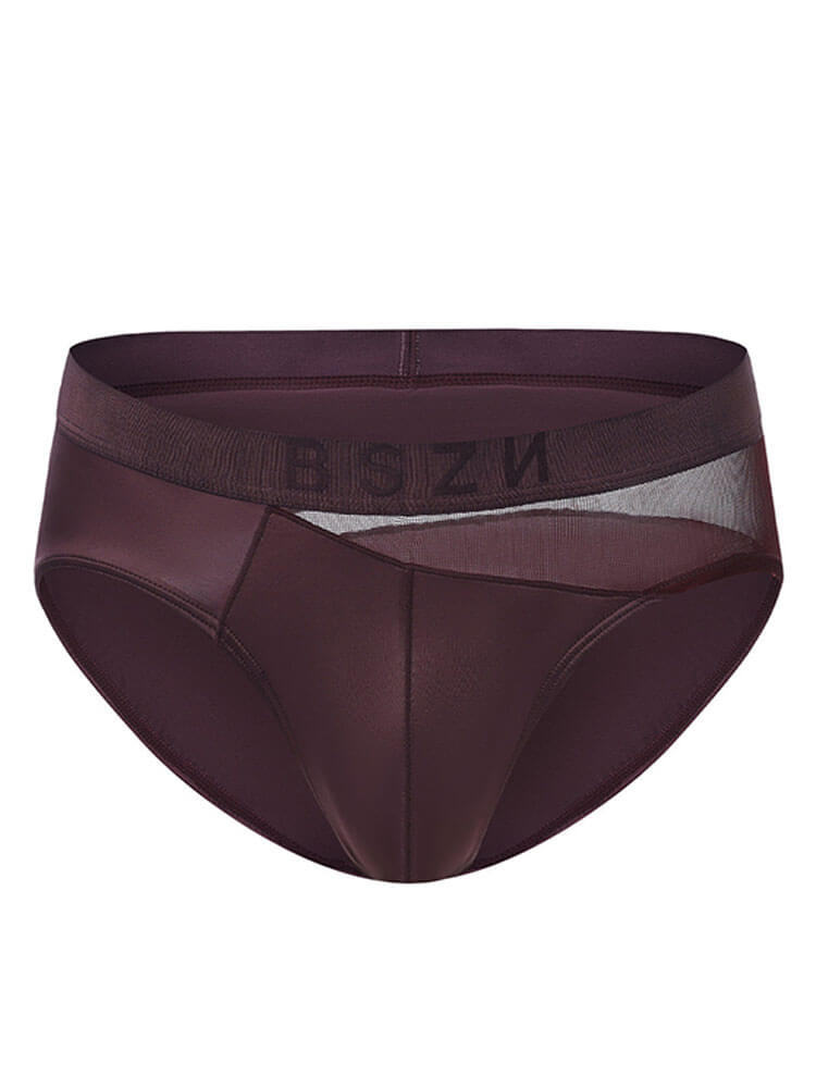 Men's Solid-Color Mesh Paneling Satin Briefs