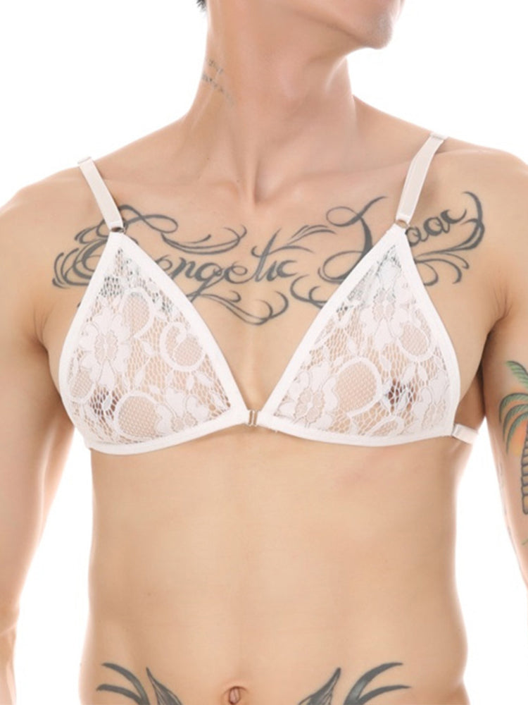 Men's Bikini Lace Bra Thongs Underwear Suit