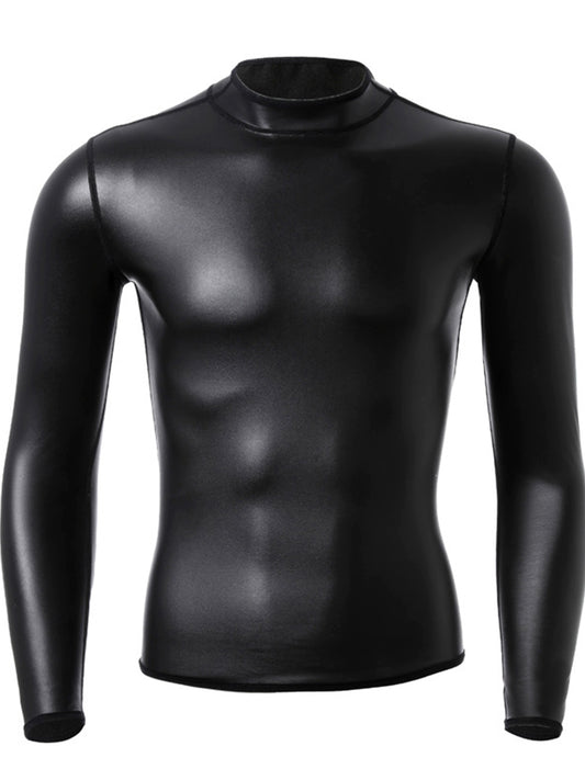 Men's Slim Fit Long Sleeves PU Leather Shirt