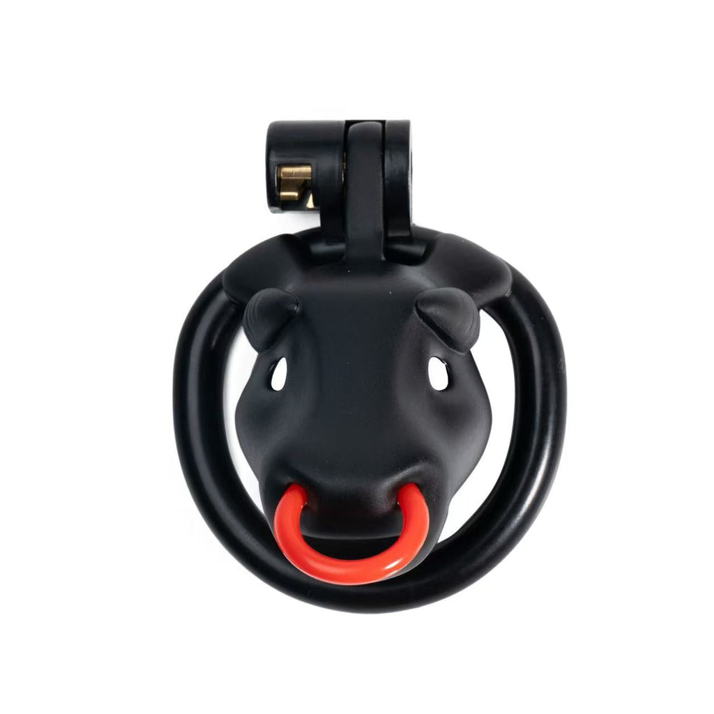 Red Bull Head Male Chastity Cage | Detachable Nose Ring & Leash-Compatible BDSM Device